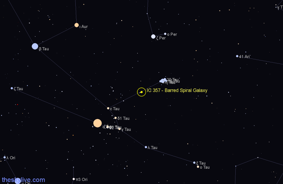 Finder chart IC 357 - Barred Spiral Galaxy in Taurus star