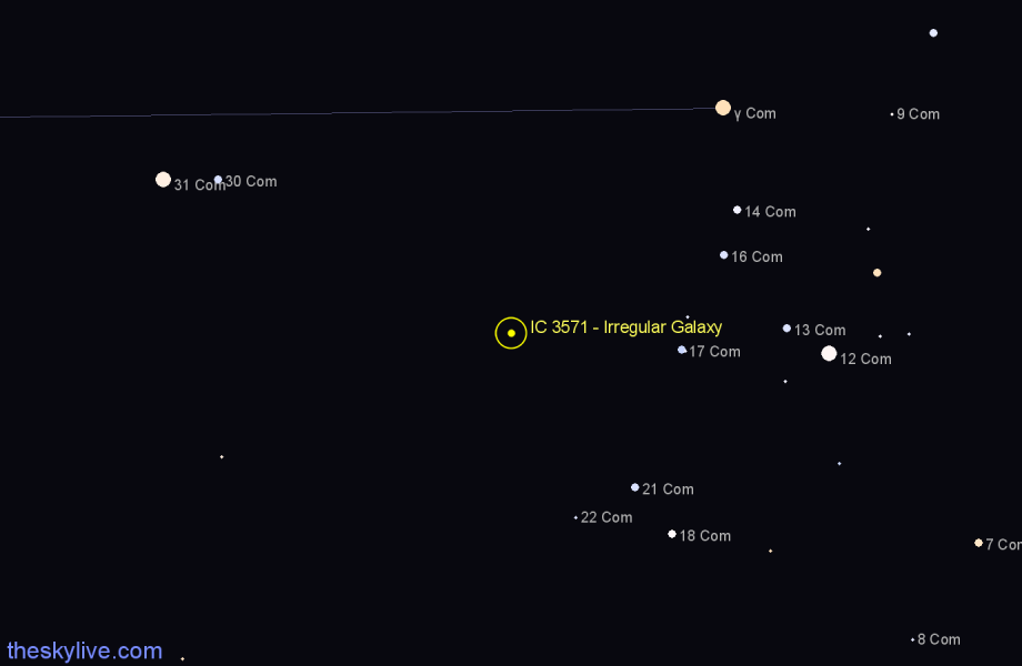 Finder chart IC 3571 - Irregular Galaxy in Coma Berenices star