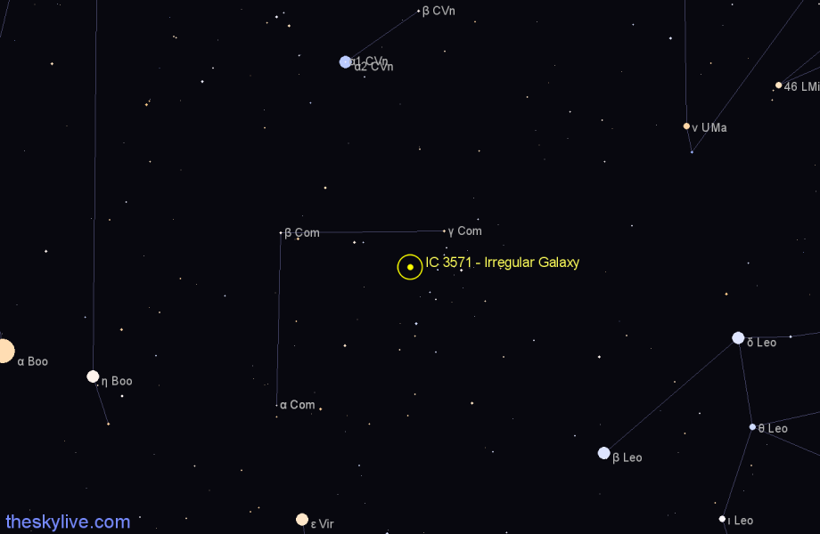 Finder chart IC 3571 - Irregular Galaxy in Coma Berenices star