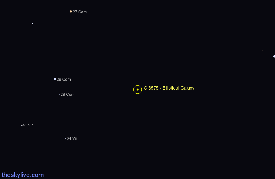 Finder chart IC 3575 - Elliptical Galaxy in Coma Berenices star