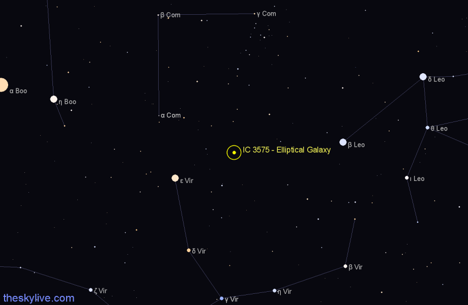 Finder chart IC 3575 - Elliptical Galaxy in Coma Berenices star