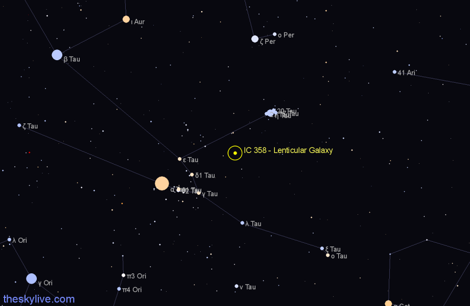 Finder chart IC 358 - Lenticular Galaxy in Taurus star