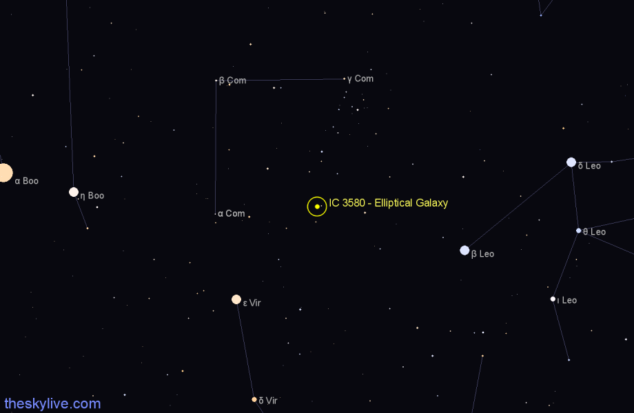 Finder chart IC 3580 - Elliptical Galaxy in Coma Berenices star