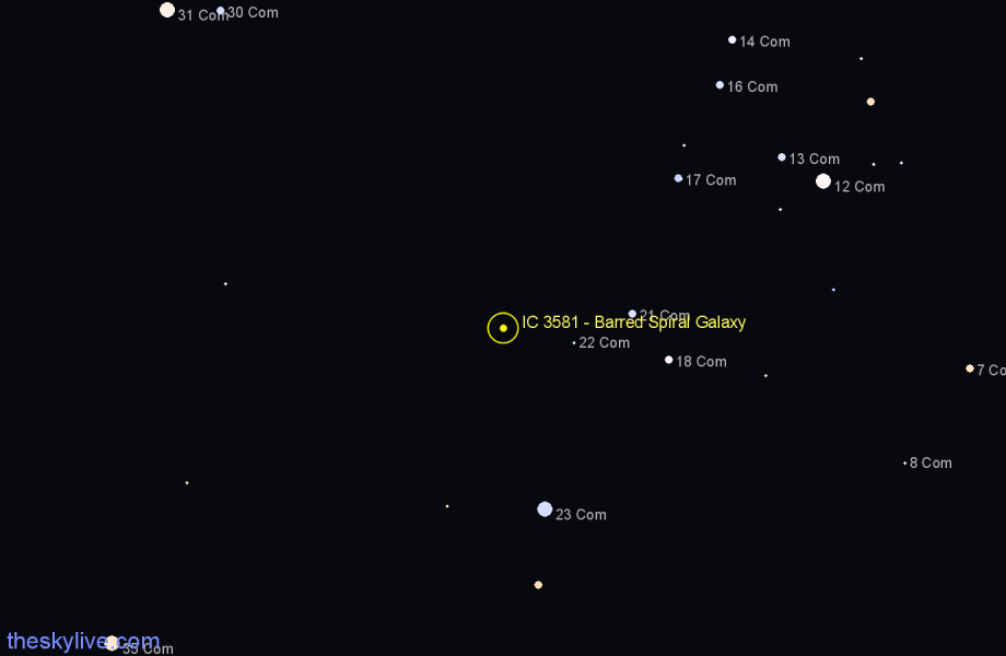 Finder chart IC 3581 - Barred Spiral Galaxy in Coma Berenices star