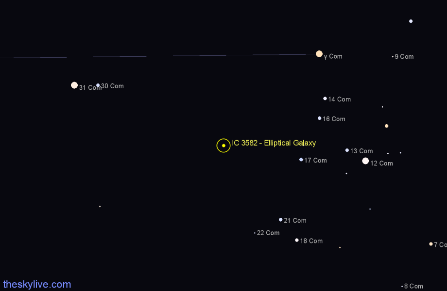 Finder chart IC 3582 - Elliptical Galaxy in Coma Berenices star
