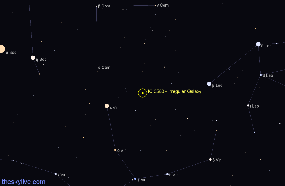 Finder chart IC 3583 - Irregular Galaxy in Virgo star