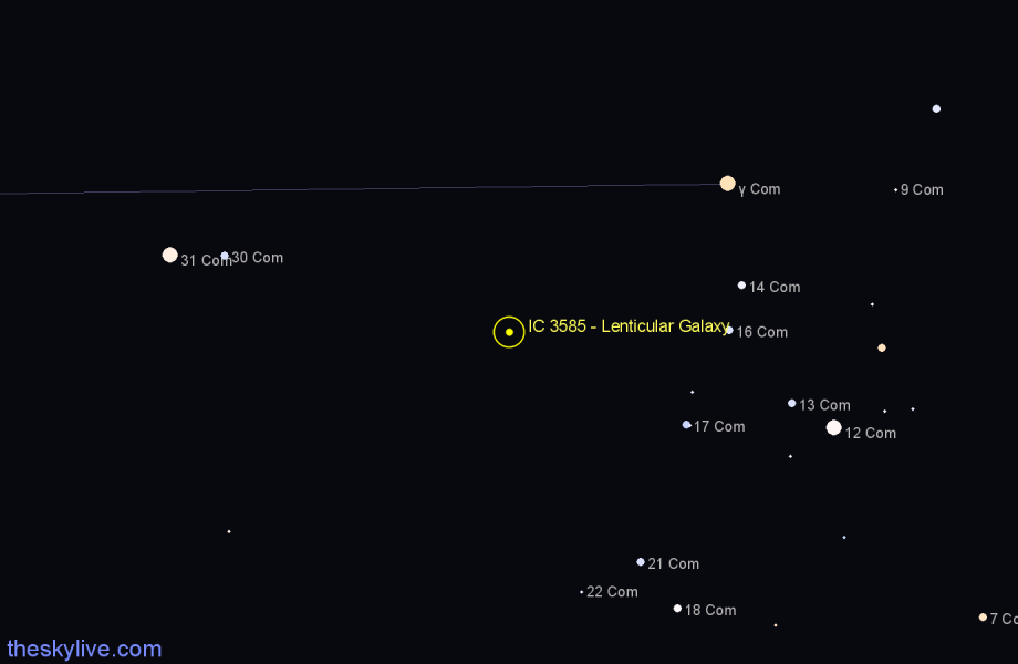 Finder chart IC 3585 - Lenticular Galaxy in Coma Berenices star