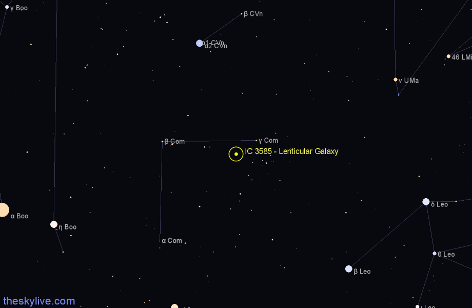 Finder chart IC 3585 - Lenticular Galaxy in Coma Berenices star