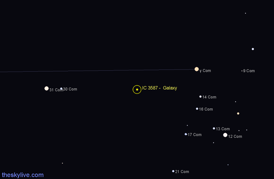 Finder chart IC 3587 -  Galaxy in Coma Berenices star