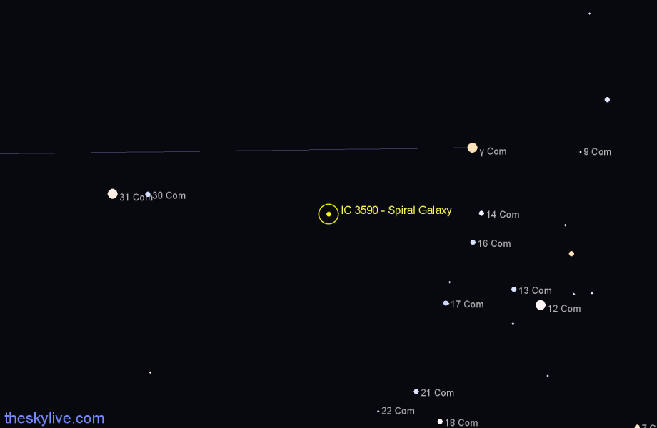 Finder chart IC 3590 - Spiral Galaxy in Coma Berenices star