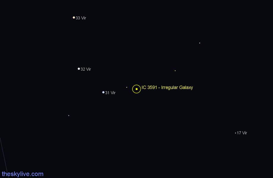 Finder chart IC 3591 - Irregular Galaxy in Virgo star