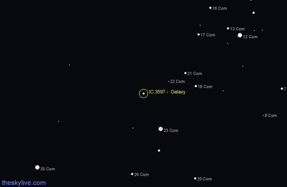 Finder chart IC 3597 - Galaxy in Coma Berenices star
