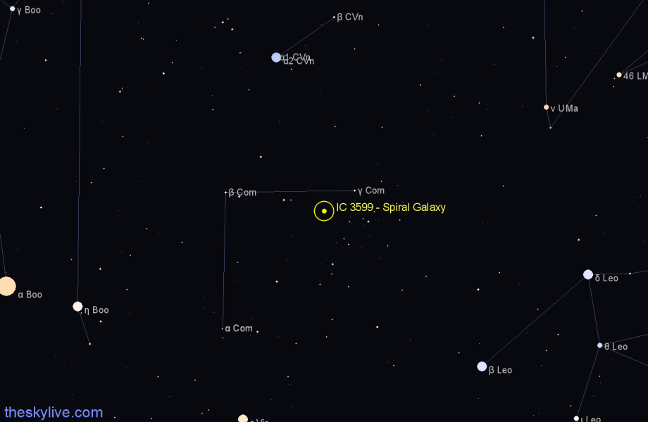 Finder chart IC 3599 - Spiral Galaxy in Coma Berenices star