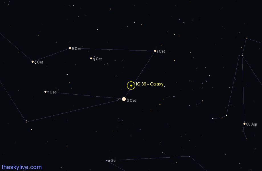 Finder chart IC 36 - Galaxy in Cetus star