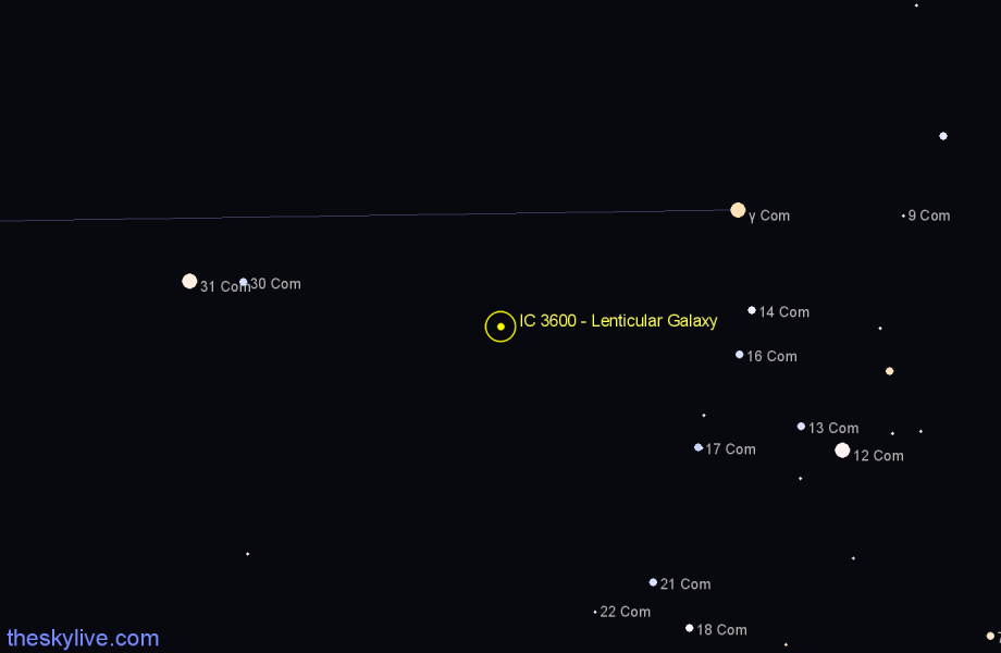 Finder chart IC 3600 - Lenticular Galaxy in Coma Berenices star