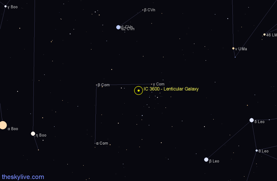 Finder chart IC 3600 - Lenticular Galaxy in Coma Berenices star