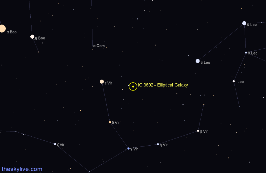 Finder chart IC 3602 - Elliptical Galaxy in Virgo star