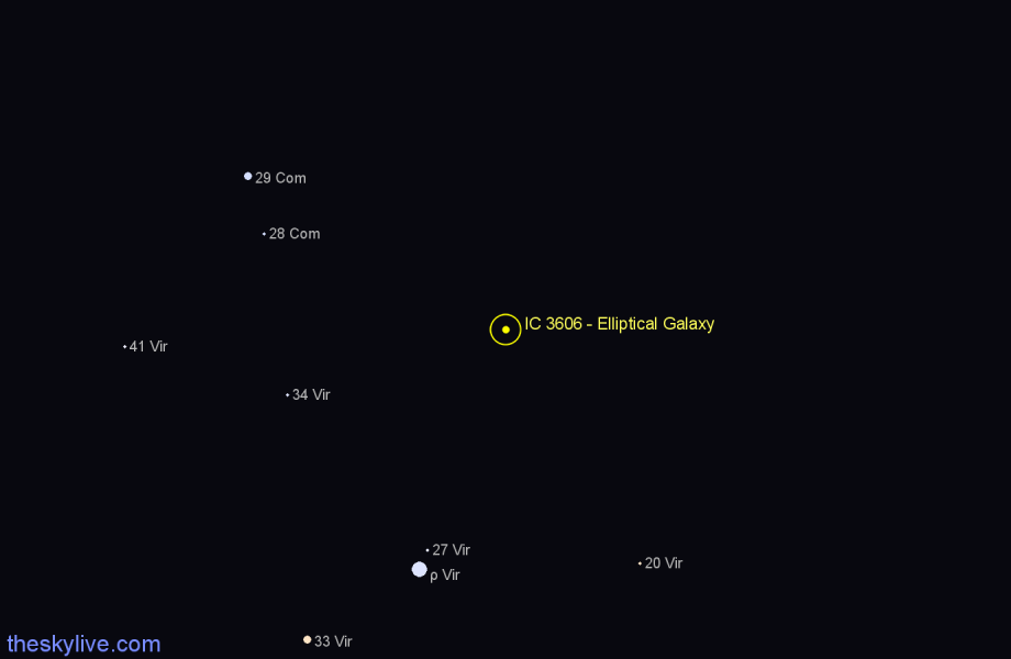 Finder chart IC 3606 - Elliptical Galaxy in Virgo star