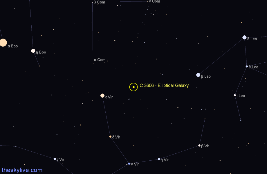 Finder chart IC 3606 - Elliptical Galaxy in Virgo star