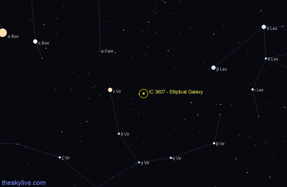 Finder chart IC 3607 - Elliptical Galaxy in Virgo star