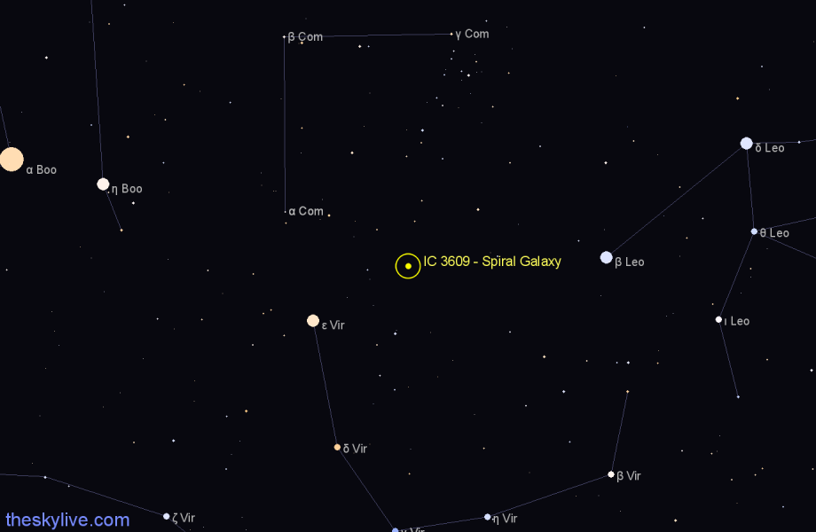 Finder chart IC 3609 - Spiral Galaxy in Coma Berenices star