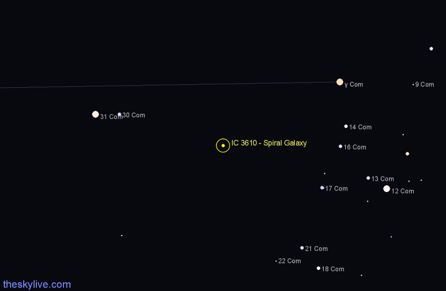 Finder chart IC 3610 - Spiral Galaxy in Coma Berenices star