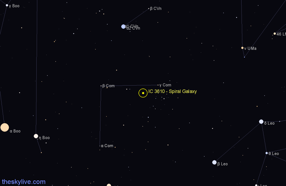 Finder chart IC 3610 - Spiral Galaxy in Coma Berenices star