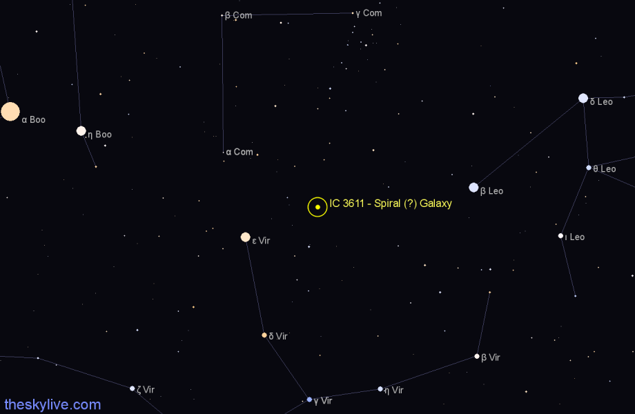 Finder chart IC 3611 - Spiral (?) Galaxy in Virgo star