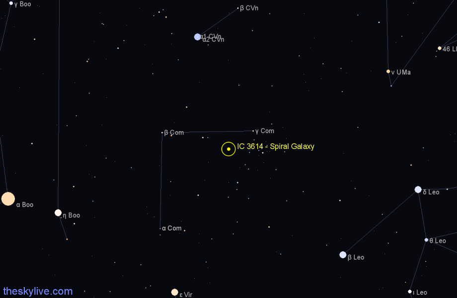 Finder chart IC 3614 - Spiral Galaxy in Coma Berenices star