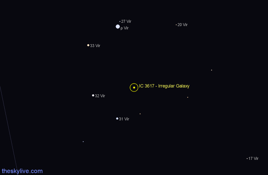 Finder chart IC 3617 - Irregular Galaxy in Virgo star