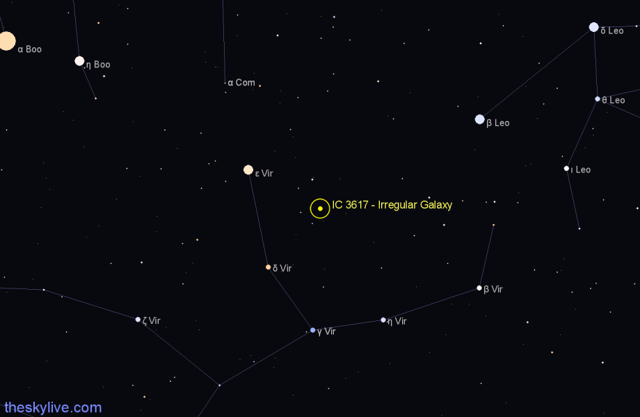 Finder chart IC 3617 - Irregular Galaxy in Virgo star