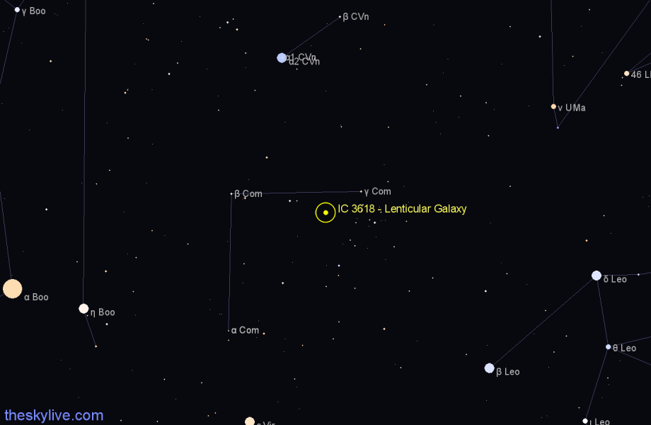 Finder chart IC 3618 - Lenticular Galaxy in Coma Berenices star