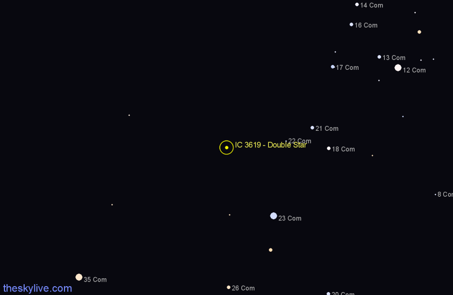 Finder chart IC 3619 - Double Star in Coma Berenices star