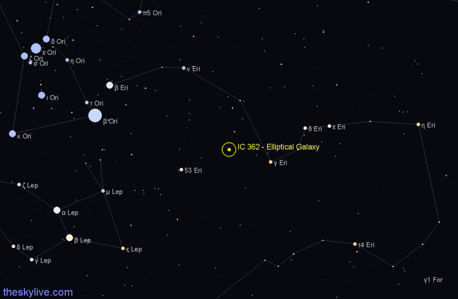 Finder chart IC 362 - Elliptical Galaxy in Eridanus star