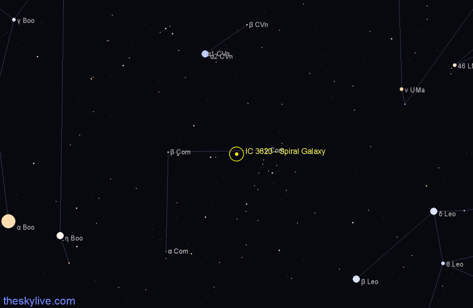 Finder chart IC 3620 - Spiral Galaxy in Coma Berenices star