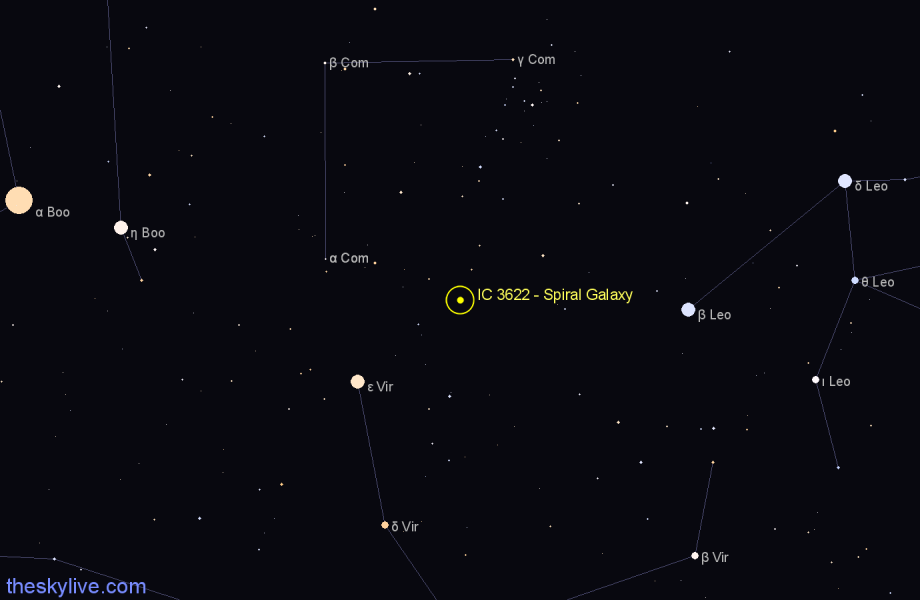 Finder chart IC 3622 - Spiral Galaxy in Coma Berenices star