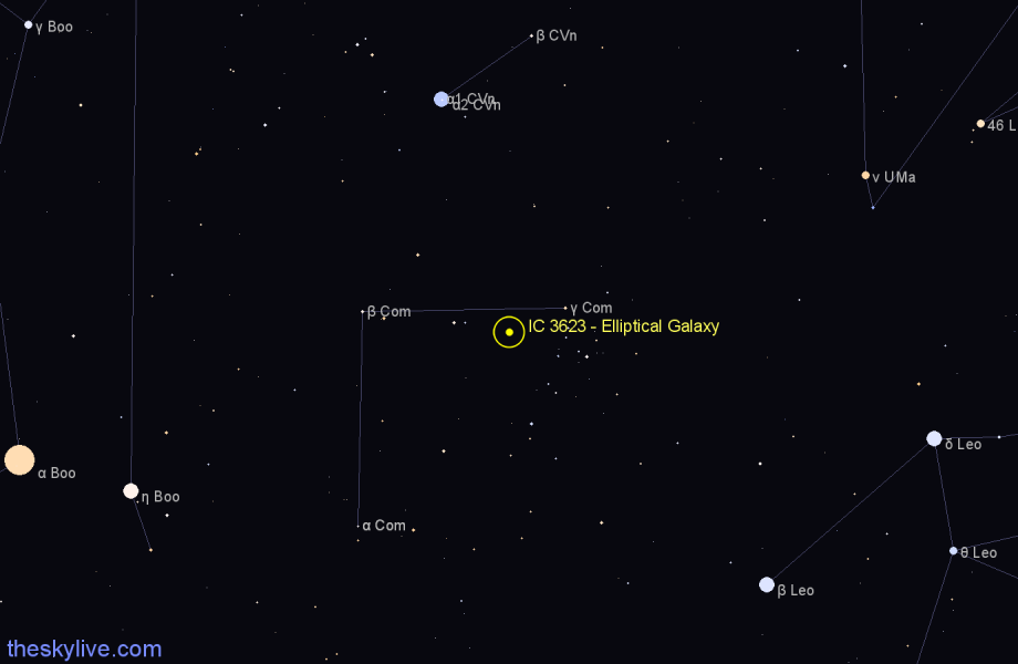 Finder chart IC 3623 - Elliptical Galaxy in Coma Berenices star