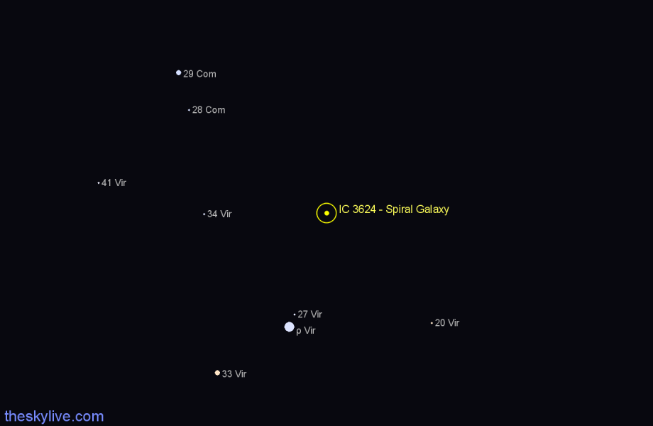 Finder chart IC 3624 - Spiral Galaxy in Virgo star