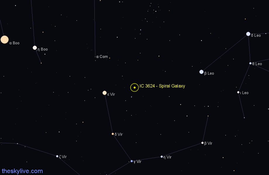 Finder chart IC 3624 - Spiral Galaxy in Virgo star