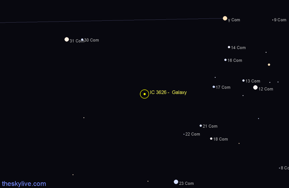 Finder chart IC 3626 - Galaxy in Coma Berenices star