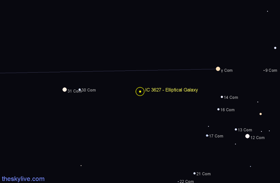 Finder chart IC 3627 - Elliptical Galaxy in Coma Berenices star