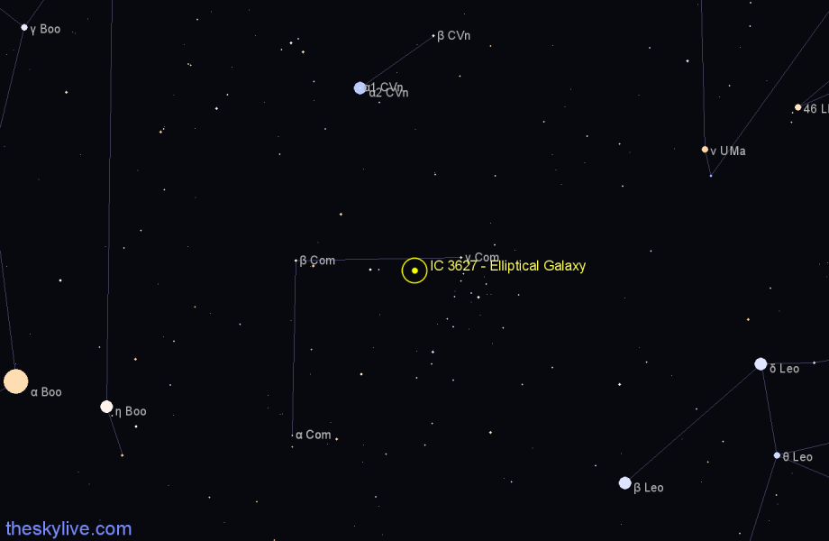 Finder chart IC 3627 - Elliptical Galaxy in Coma Berenices star