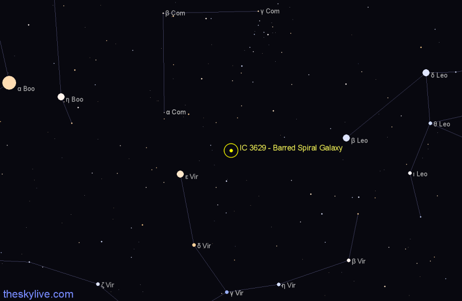 Finder chart IC 3629 - Barred Spiral Galaxy in Coma Berenices star