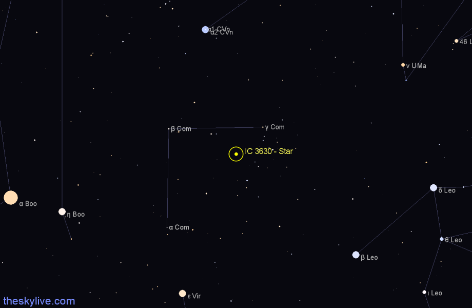 Finder chart IC 3630 - Star in Coma Berenices star