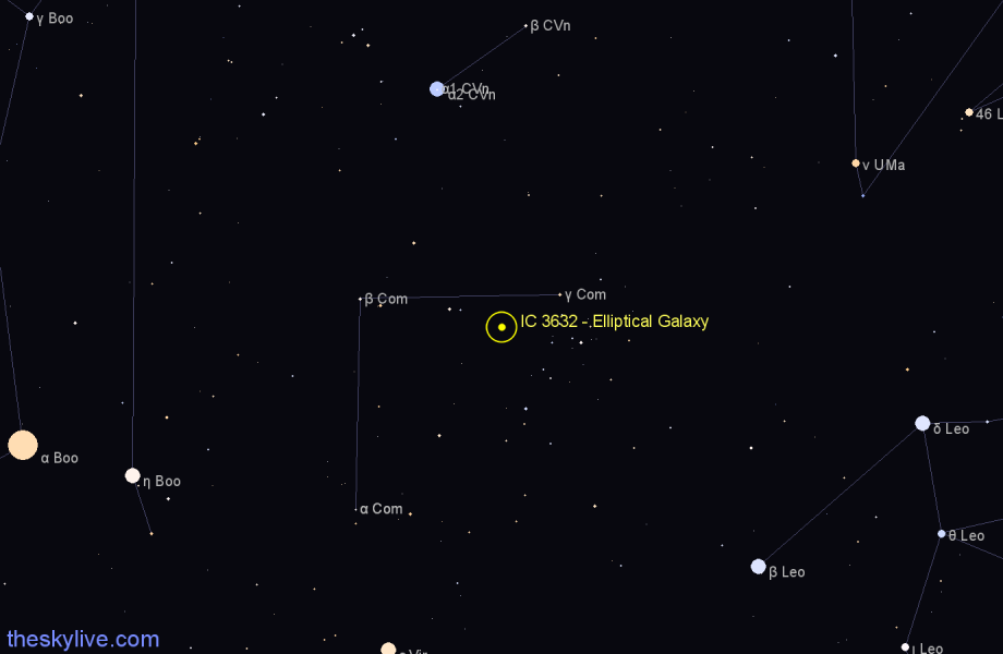 Finder chart IC 3632 - Elliptical Galaxy in Coma Berenices star