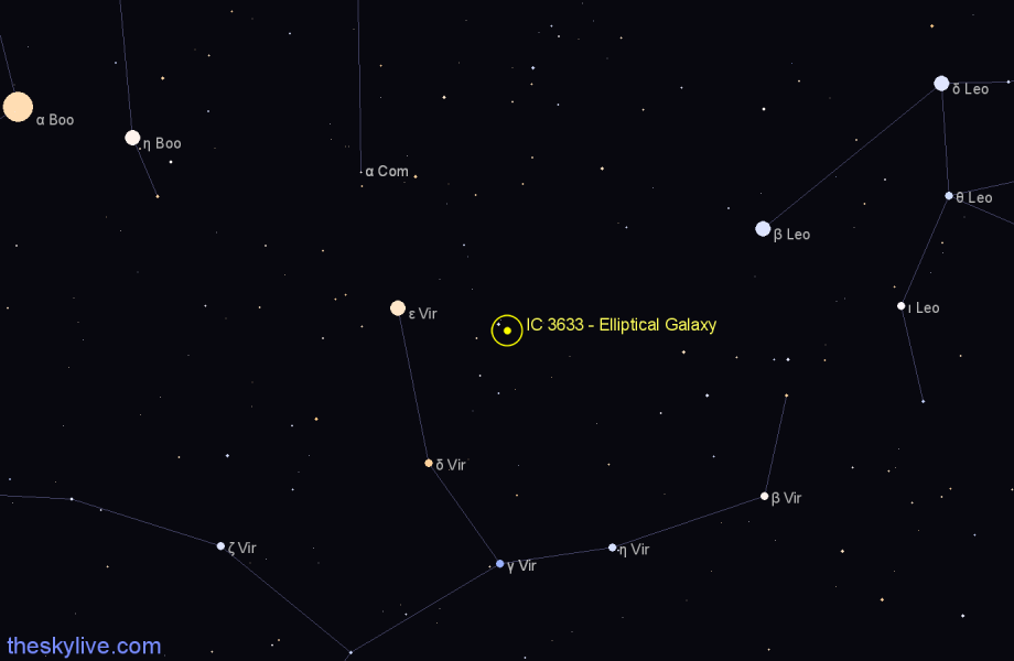 Finder chart IC 3633 - Elliptical Galaxy in Virgo star