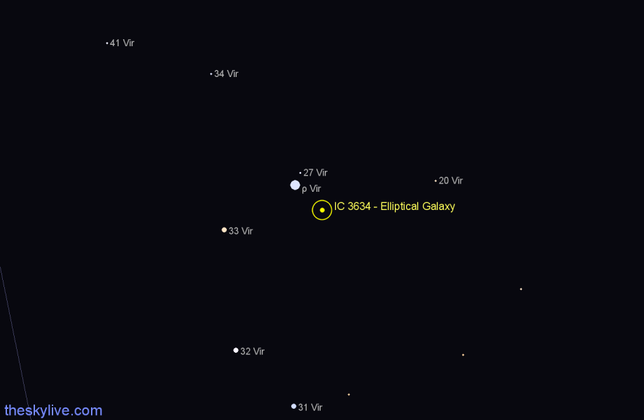 Finder chart IC 3634 - Elliptical Galaxy in Virgo star