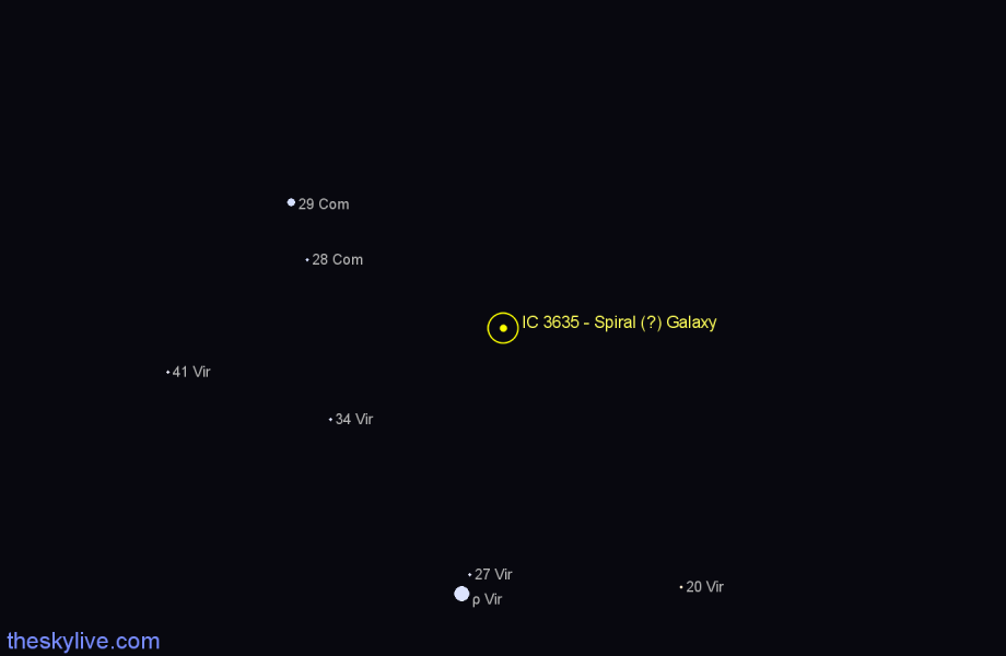 Finder chart IC 3635 - Spiral (?) Galaxy in Virgo star