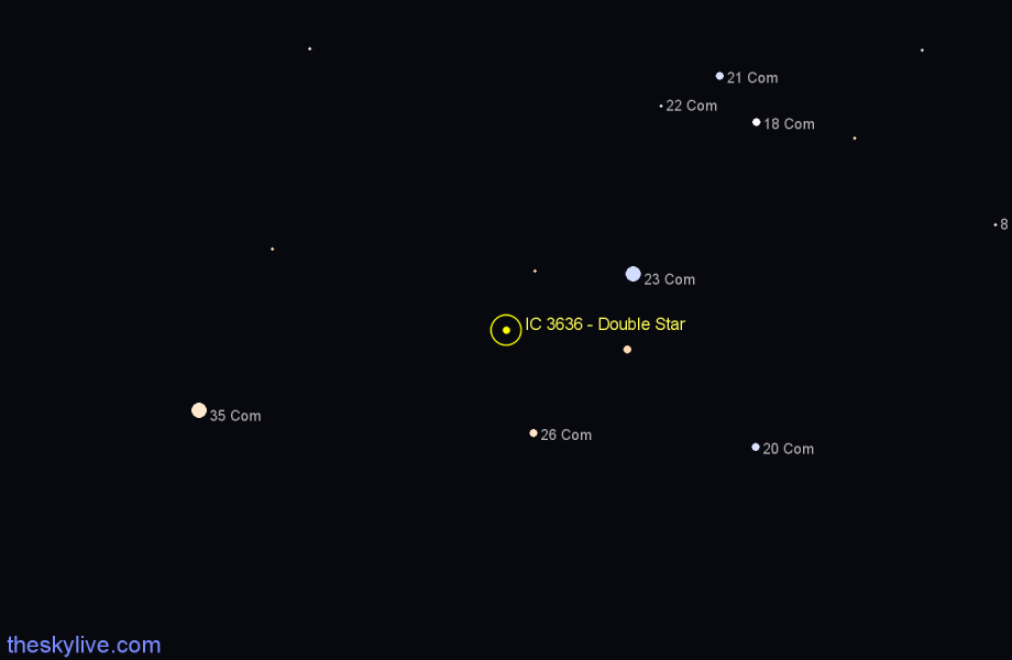 Finder chart IC 3636 - Double Star in Coma Berenices star