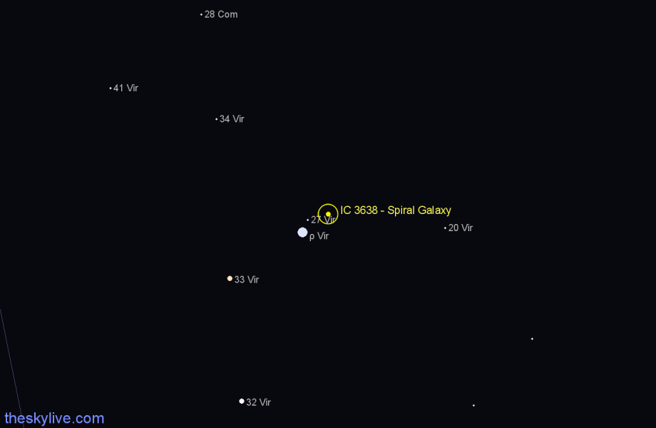 Finder chart IC 3638 - Spiral Galaxy in Virgo star